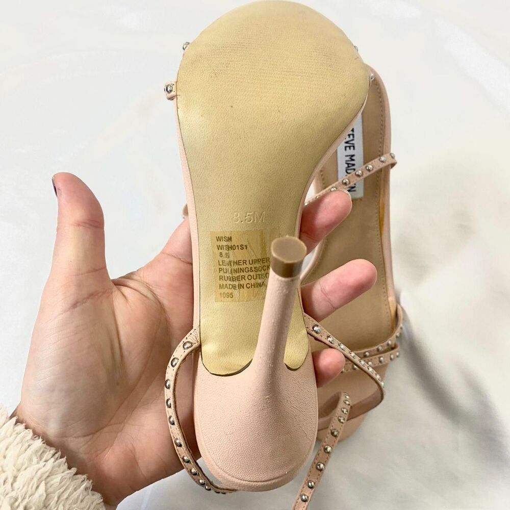 Steve Madden Model Wish Blush Pink Leather Studded Lace-Up High Heels US 8.5 - Picture 4 of 6